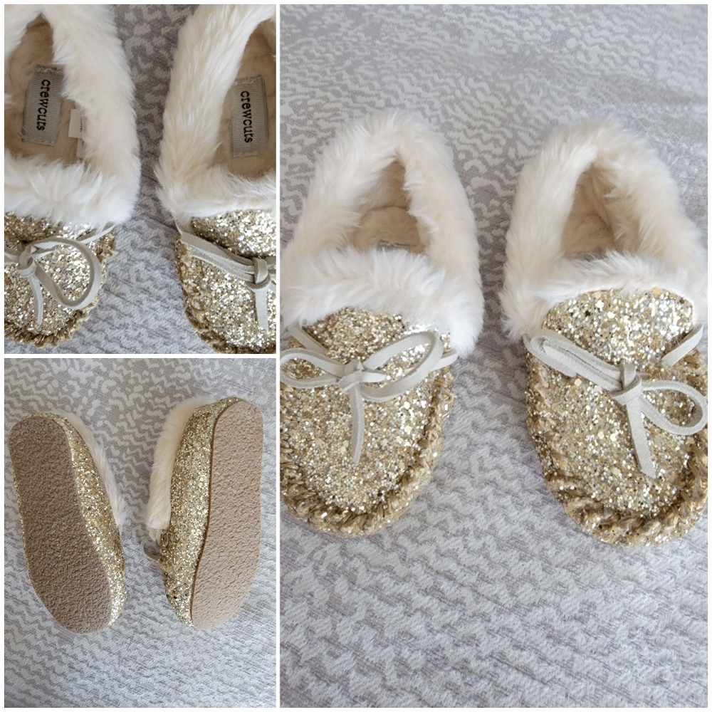 Gold fuzzy slippers